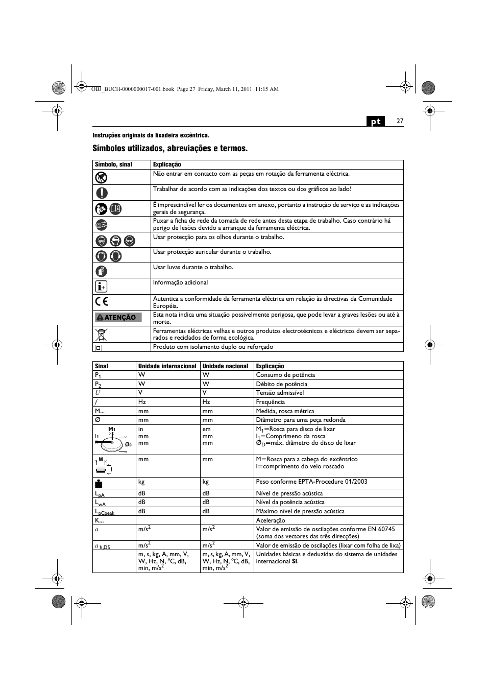 Símbolos utilizados, abreviações e termos | Fein MSf 636-1 User Manual | Page 27 / 108