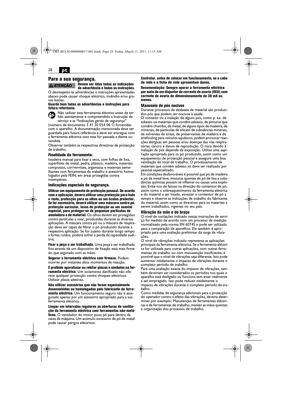 Pt para a sua segurança | Fein MSf 636-1 User Manual | Page 28 / 108