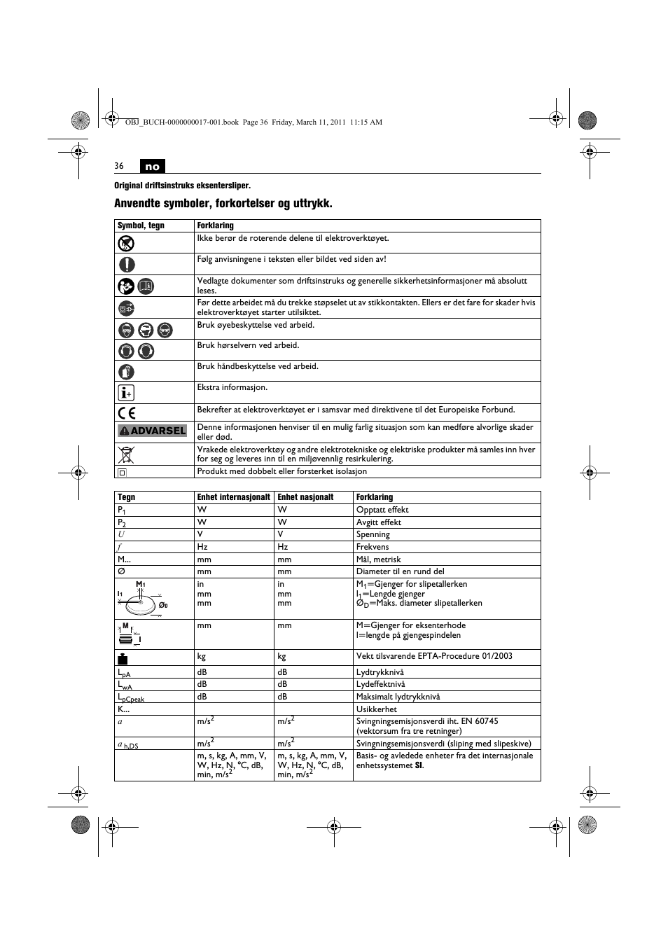 Anvendte symboler, forkortelser og uttrykk | Fein MSf 636-1 User Manual | Page 36 / 108