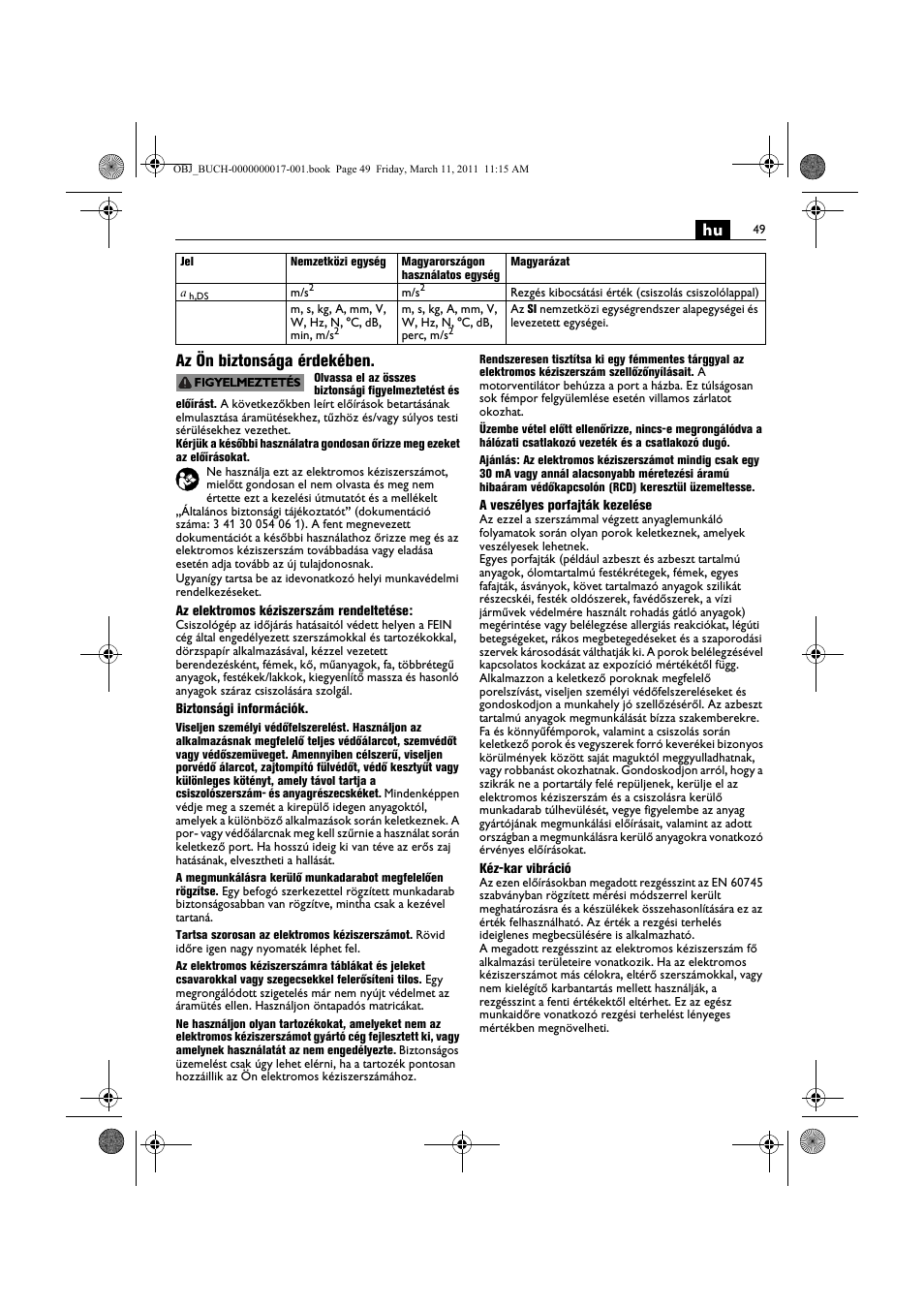 Hu az ön biztonsága érdekében | Fein MSf 636-1 User Manual | Page 49 / 108