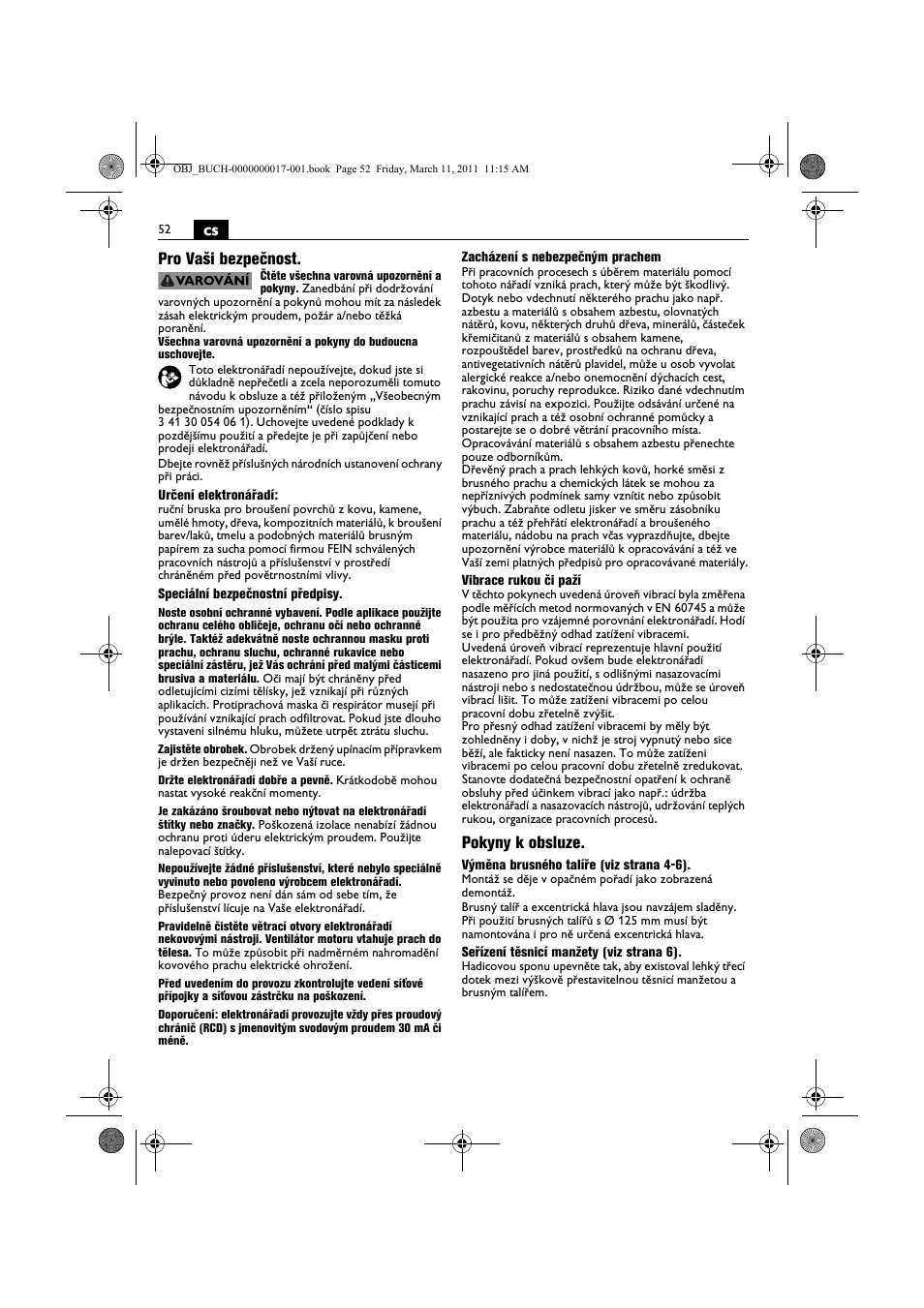 Cs pro vaši bezpečnost, Pokyny k obsluze | Fein MSf 636-1 User Manual | Page 52 / 108