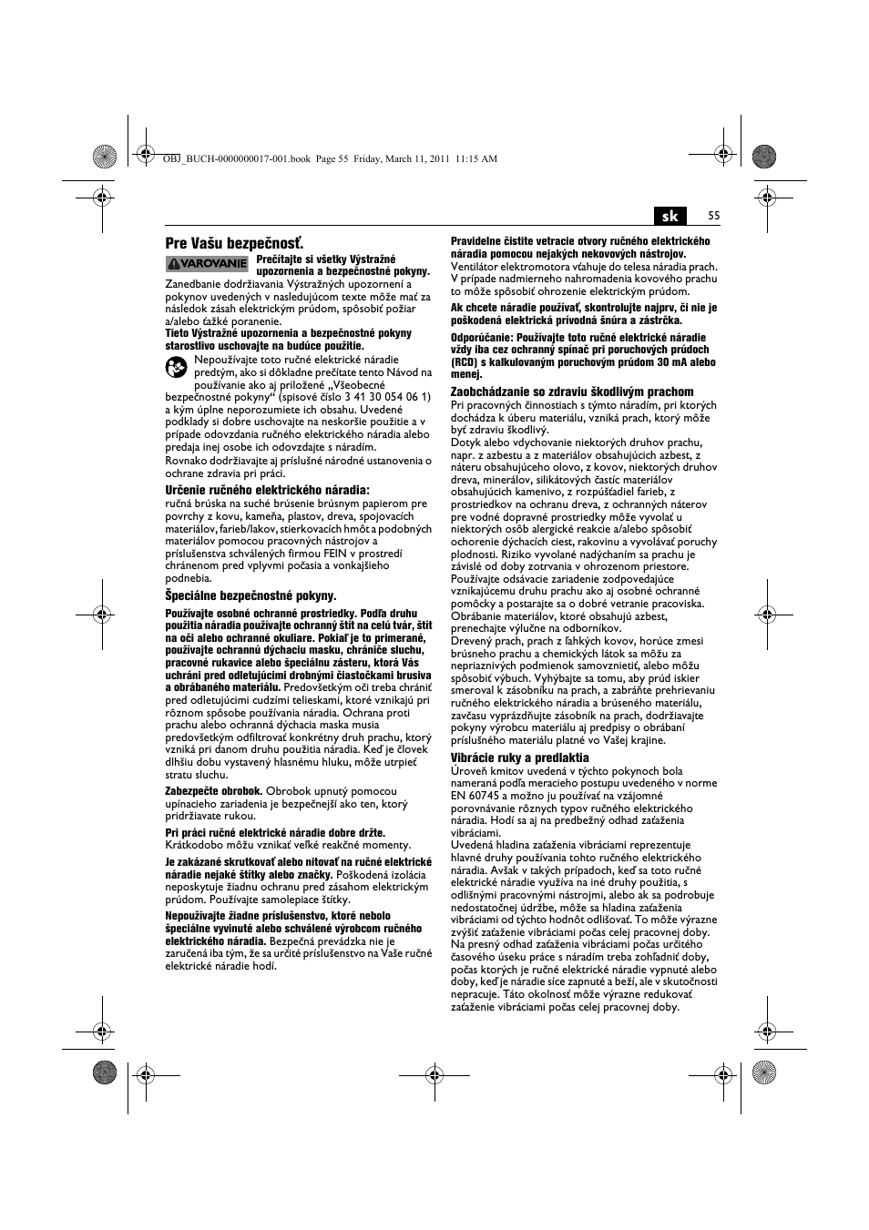 Sk pre vašu bezpečnosť | Fein MSf 636-1 User Manual | Page 55 / 108