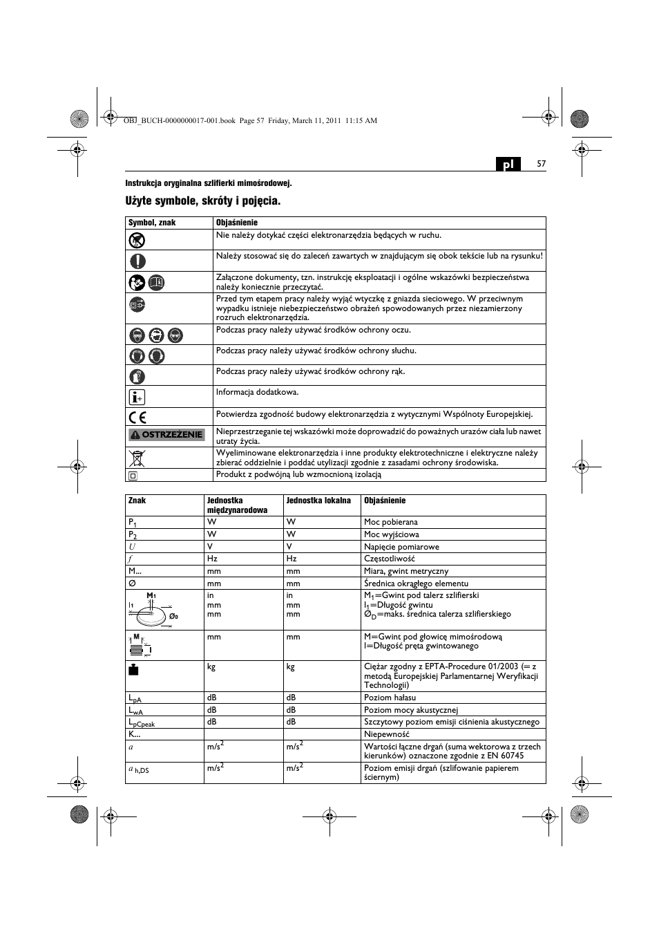 Użyte symbole, skróty i pojęcia | Fein MSf 636-1 User Manual | Page 57 / 108