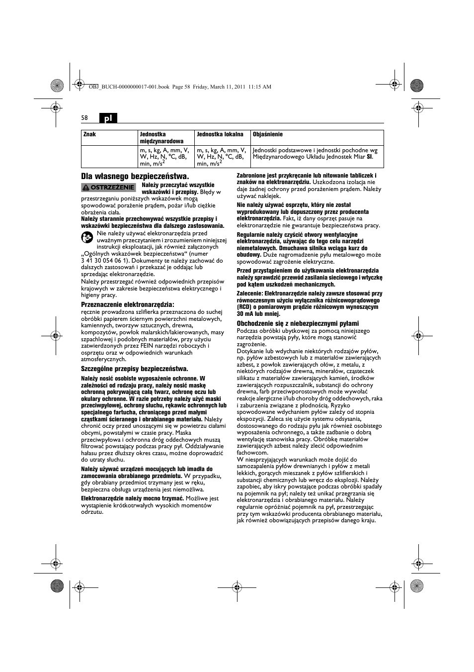 Pl dla własnego bezpieczeństwa | Fein MSf 636-1 User Manual | Page 58 / 108