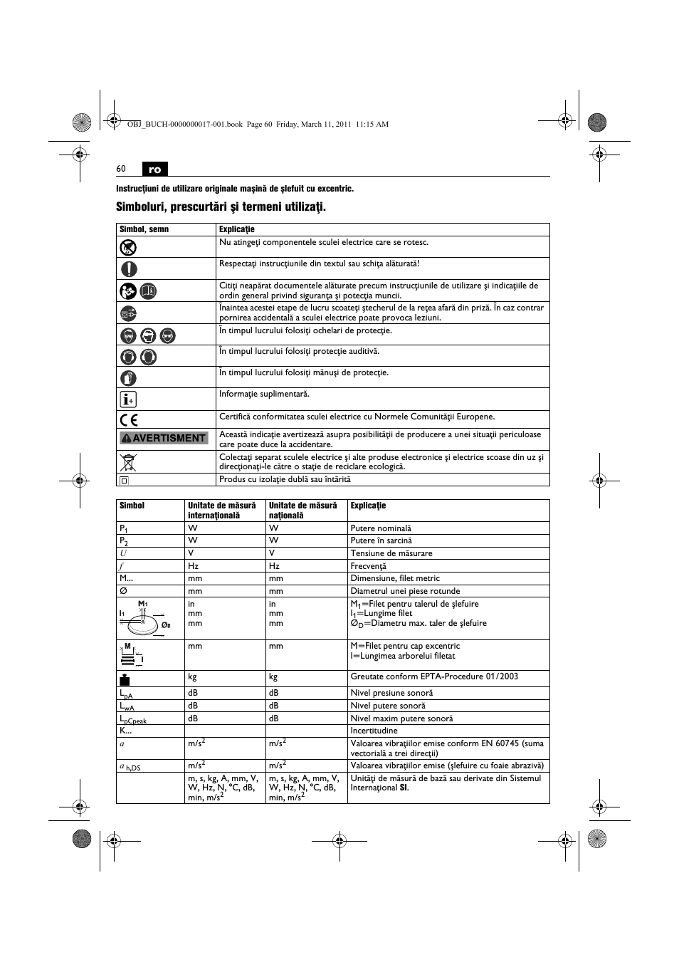 Simboluri, prescurtări şi termeni utilizaţi | Fein MSf 636-1 User Manual | Page 60 / 108