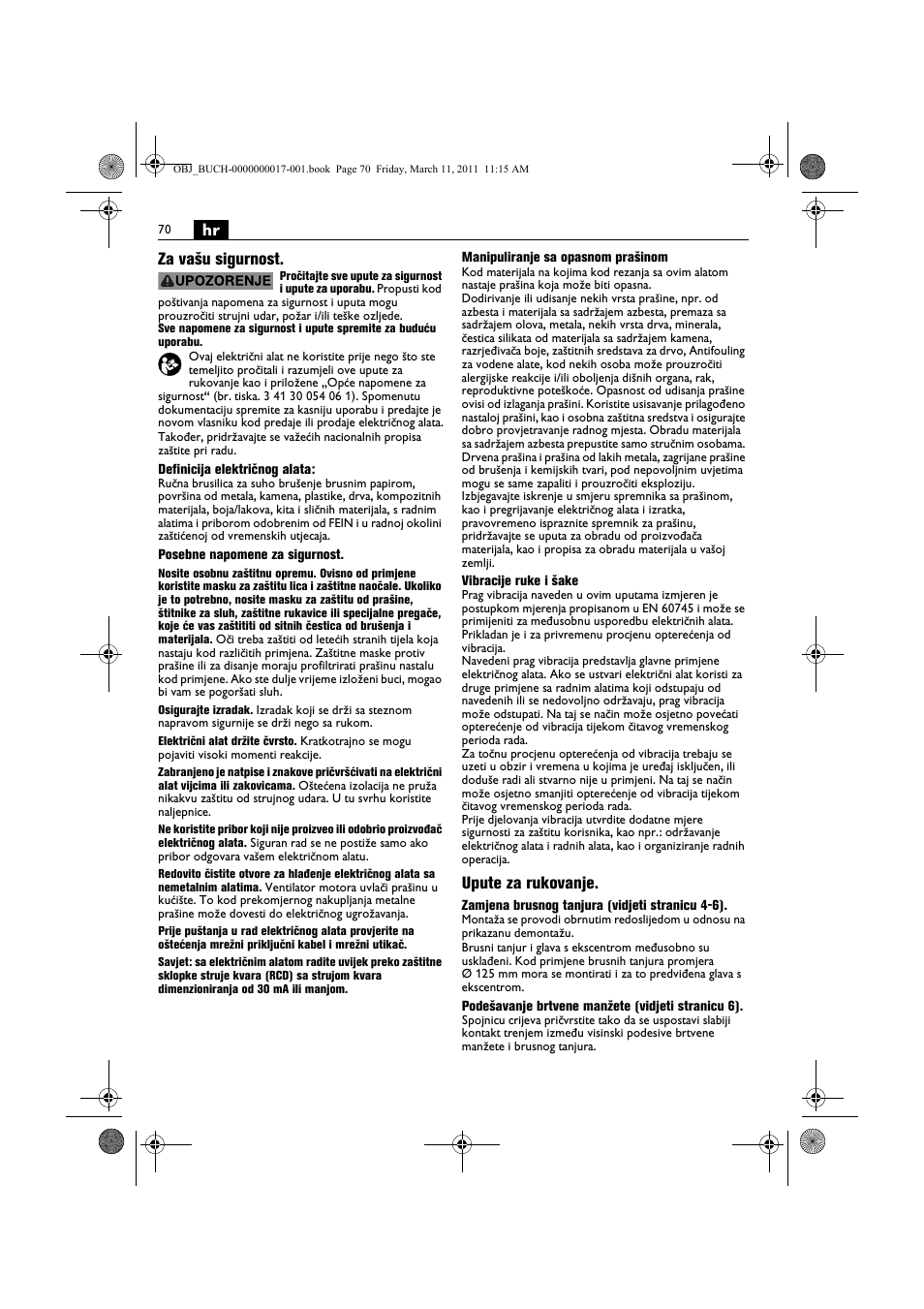 Hr za vašu sigurnost, Upute za rukovanje | Fein MSf 636-1 User Manual | Page 70 / 108