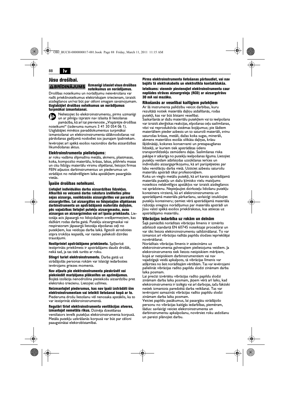 Lv jūsu drošībai | Fein MSf 636-1 User Manual | Page 88 / 108