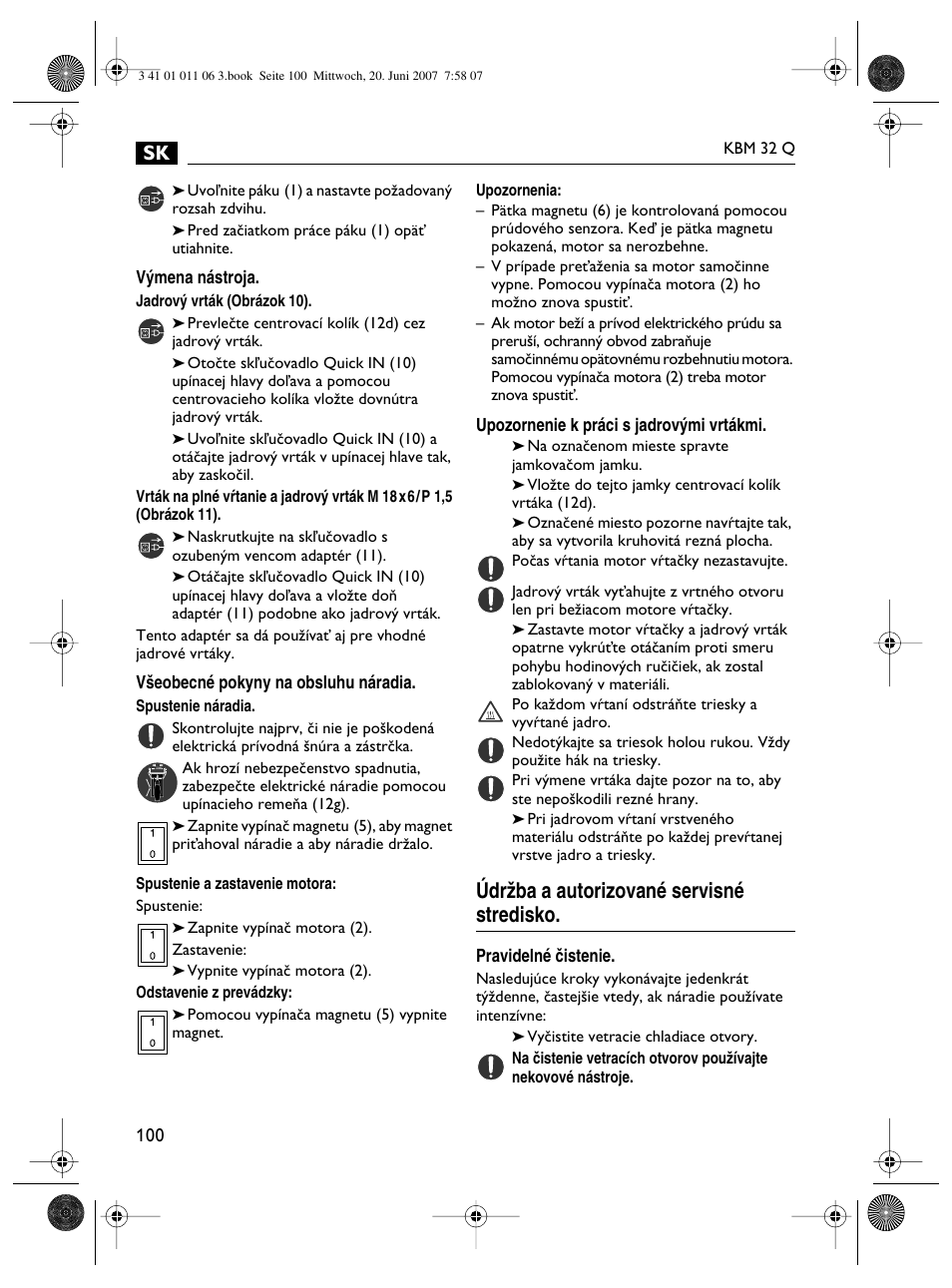 Údrïba a autorizované servisné stredisko | Fein KBM32Q User Manual | Page 100 / 121