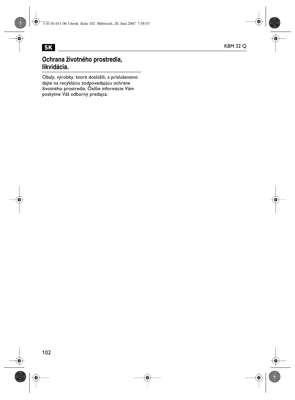 Ochrana ïivotného prostredia, likvidácia | Fein KBM32Q User Manual | Page 102 / 121