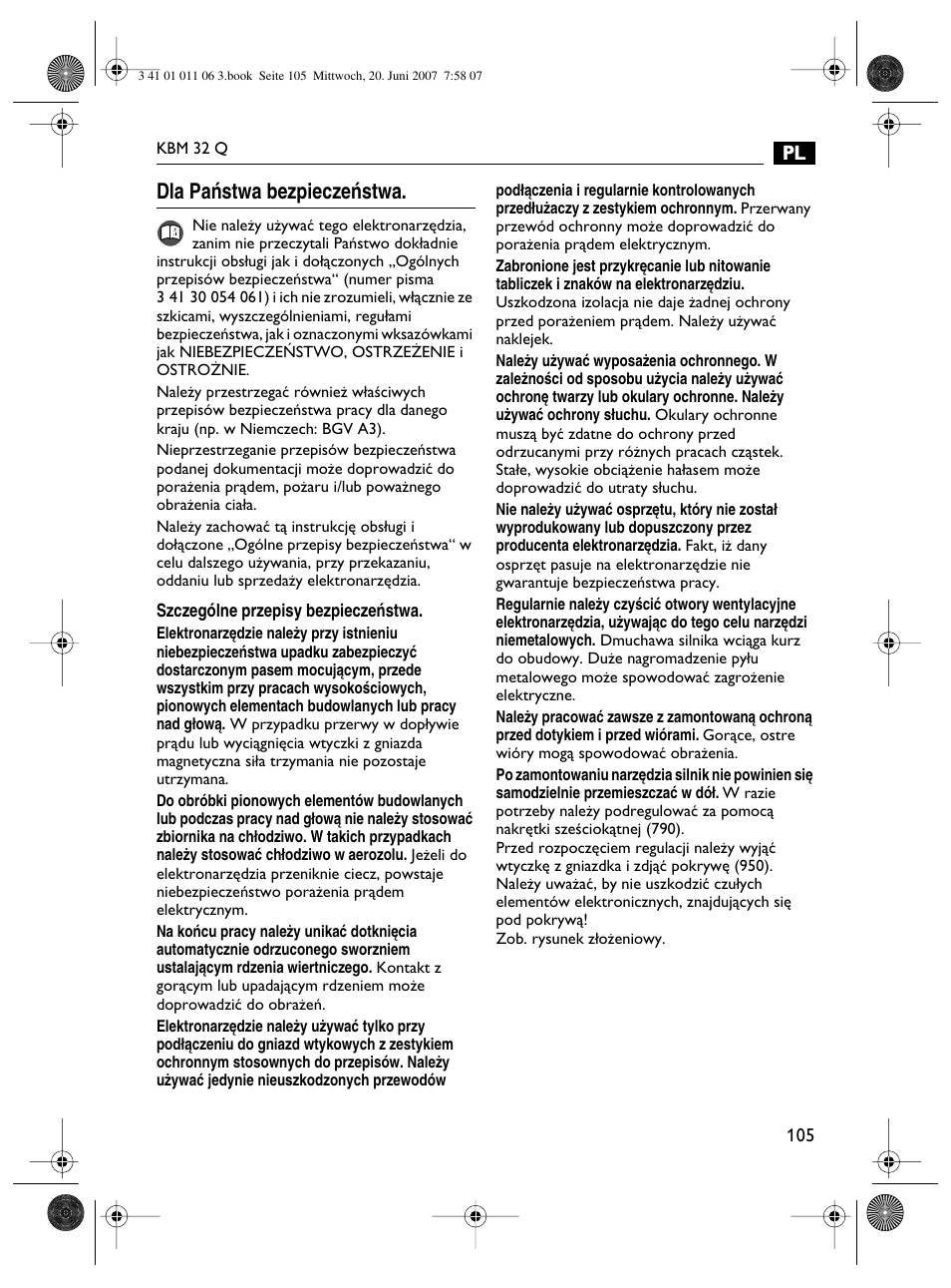 Dla paƒstwa bezpieczeƒstwa | Fein KBM32Q User Manual | Page 105 / 121