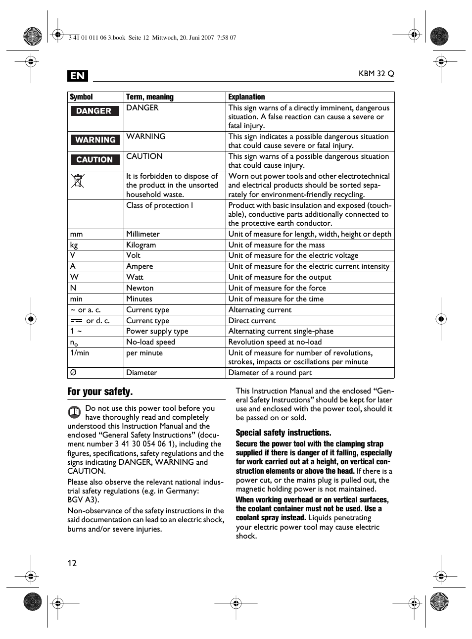 For your safety | Fein KBM32Q User Manual | Page 12 / 121