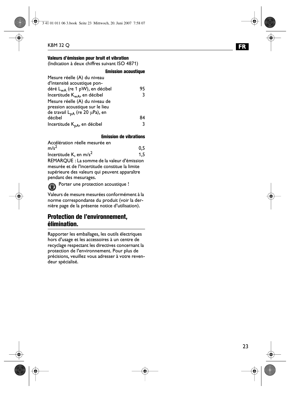 Protection de l’environnement, élimination | Fein KBM32Q User Manual | Page 23 / 121