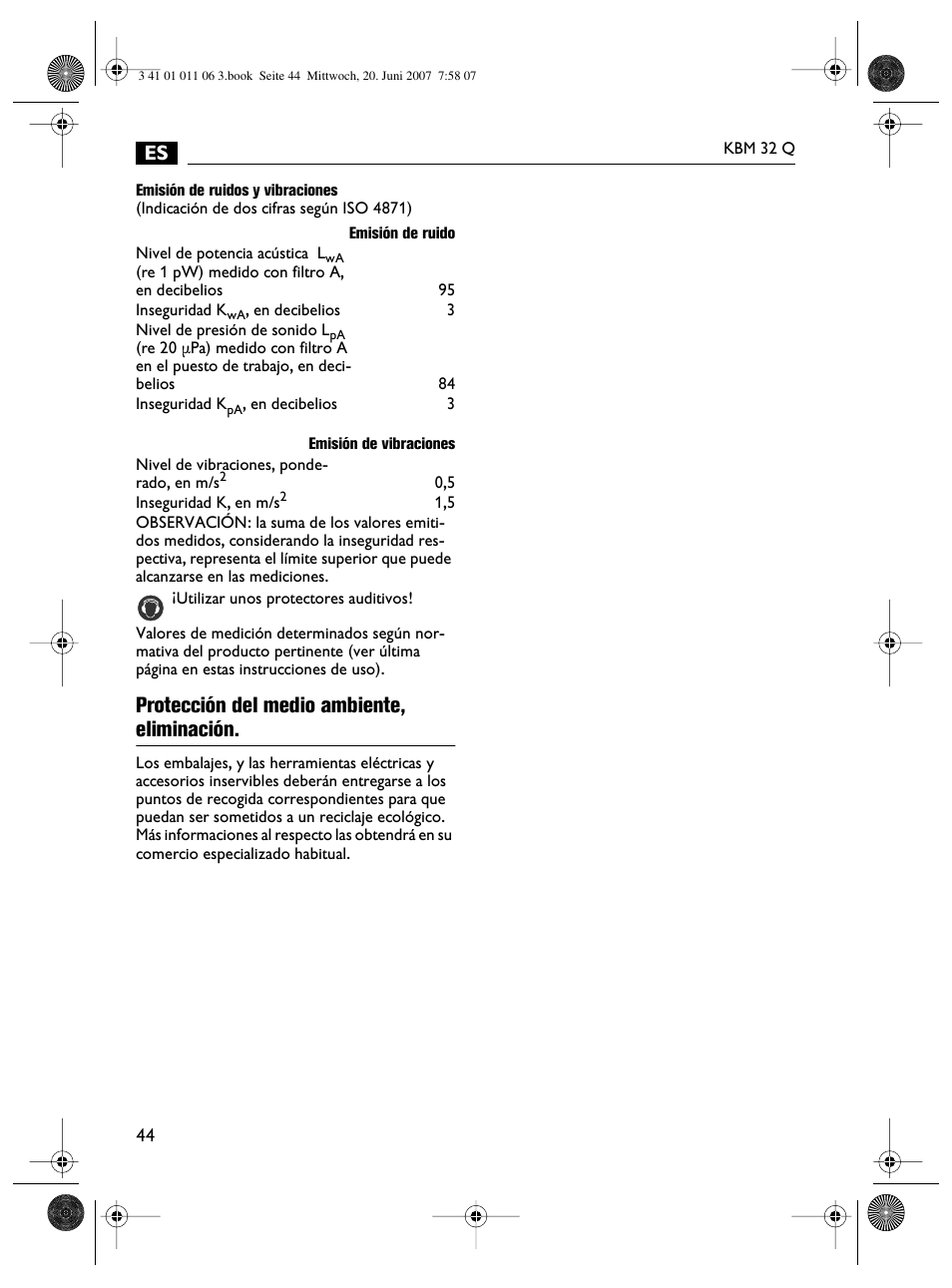 Protección del medio ambiente, eliminación | Fein KBM32Q User Manual | Page 44 / 121