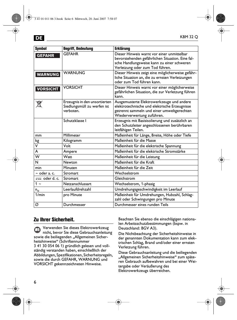 Zu ihrer sicherheit | Fein KBM32Q User Manual | Page 6 / 121