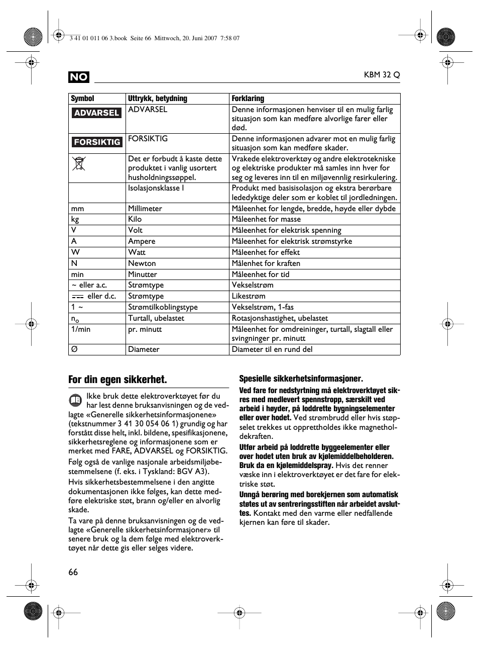 For din egen sikkerhet | Fein KBM32Q User Manual | Page 66 / 121