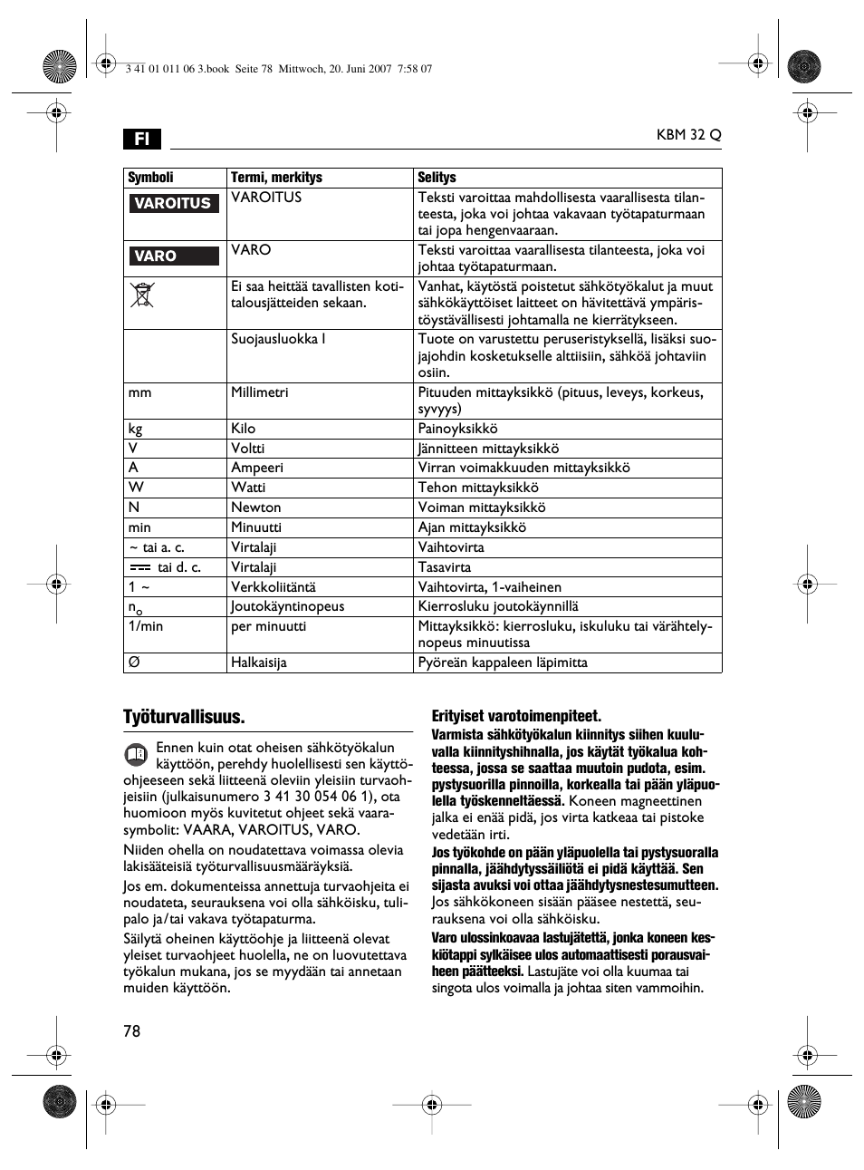 Työturvallisuus | Fein KBM32Q User Manual | Page 78 / 121