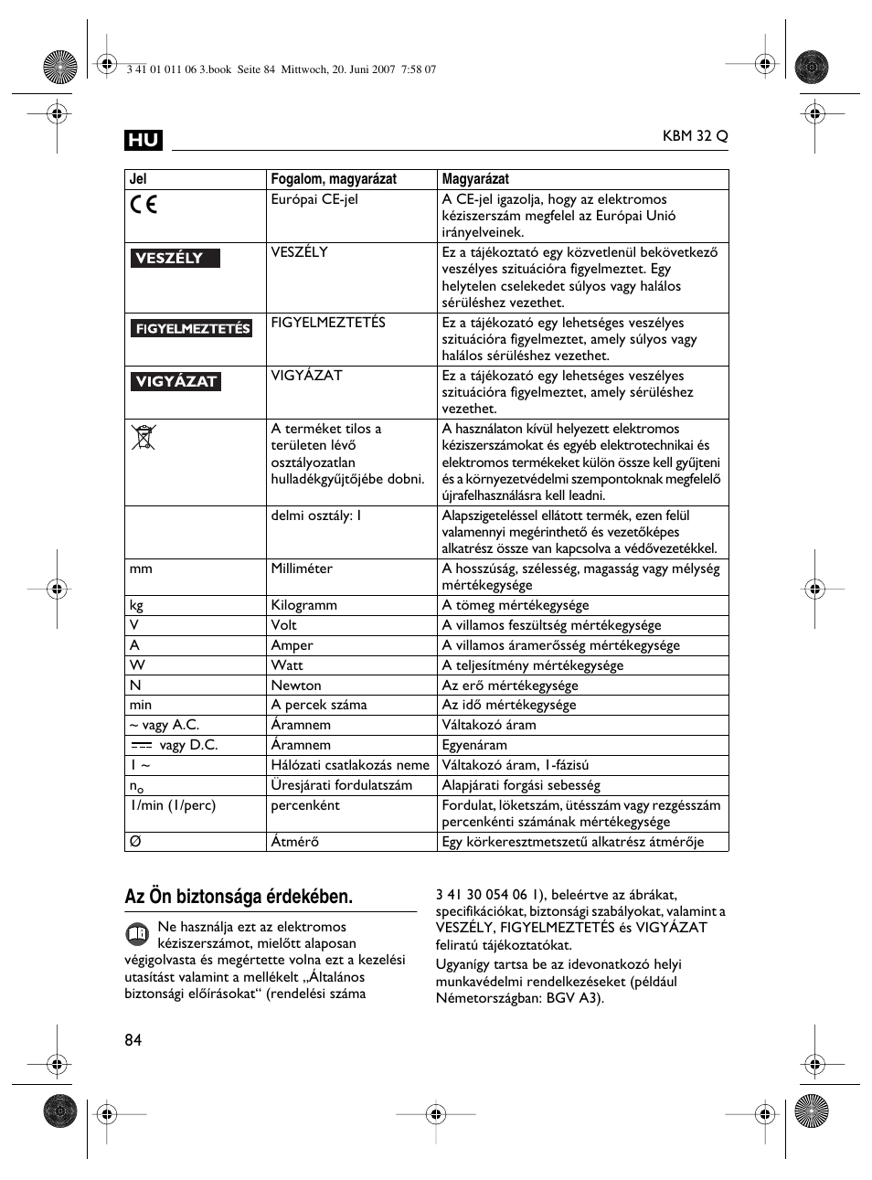 Az ön biztonsága érdekében | Fein KBM32Q User Manual | Page 84 / 121