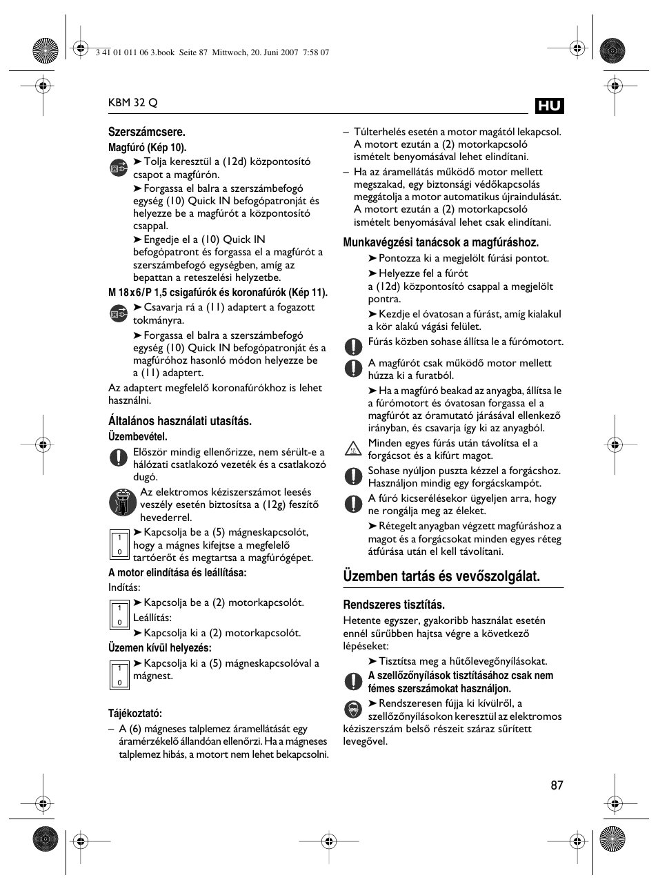 Üzemben tartás és vevœszolgálat | Fein KBM32Q User Manual | Page 87 / 121