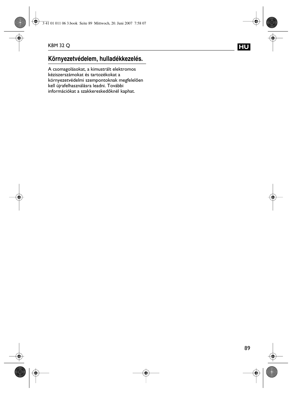Környezetvédelem, hulladékkezelés | Fein KBM32Q User Manual | Page 89 / 121