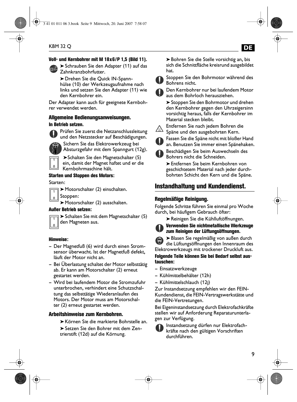 Instandhaltung und kundendienst | Fein KBM32Q User Manual | Page 9 / 121
