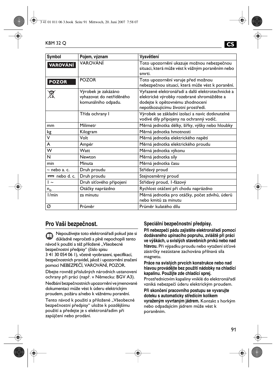 Pro va‰i bezpeãnost | Fein KBM32Q User Manual | Page 91 / 121