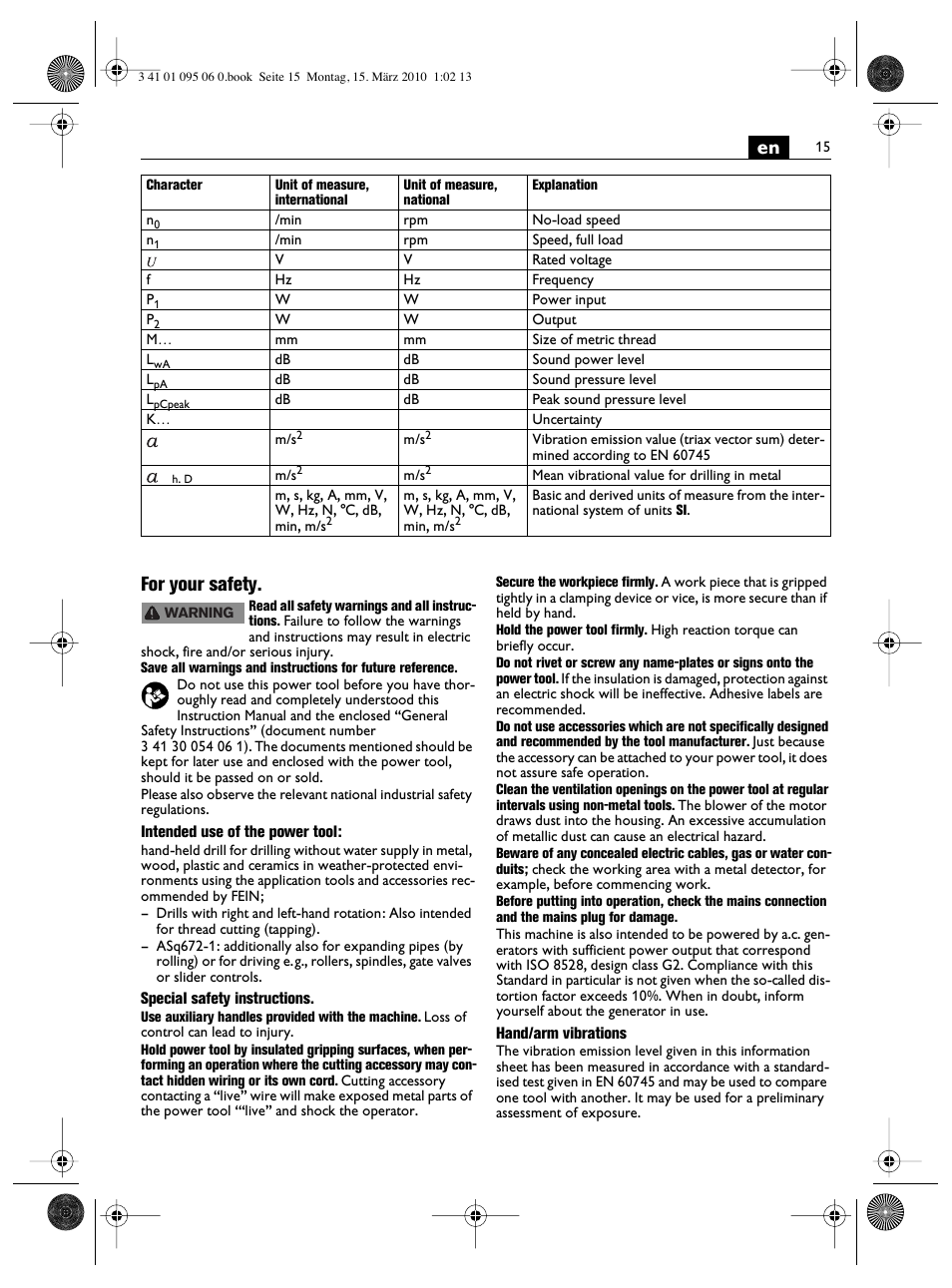 En for your safety | Fein ASq 672-1 User Manual | Page 15 / 64