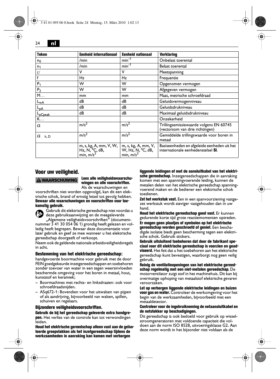 Nl voor uw veiligheid | Fein ASq 672-1 User Manual | Page 24 / 64