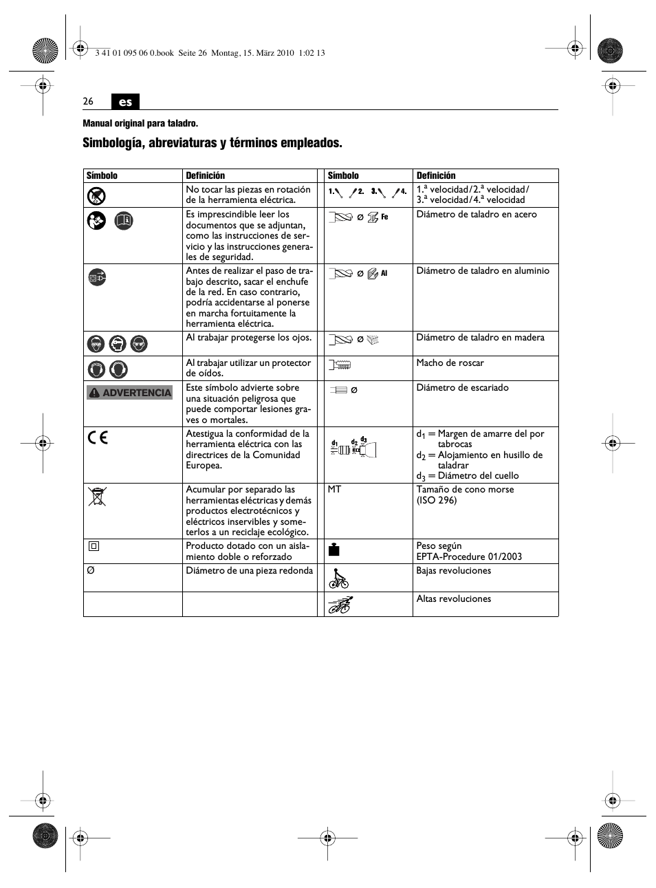 Simbología, abreviaturas y términos empleados | Fein ASq 672-1 User Manual | Page 26 / 64