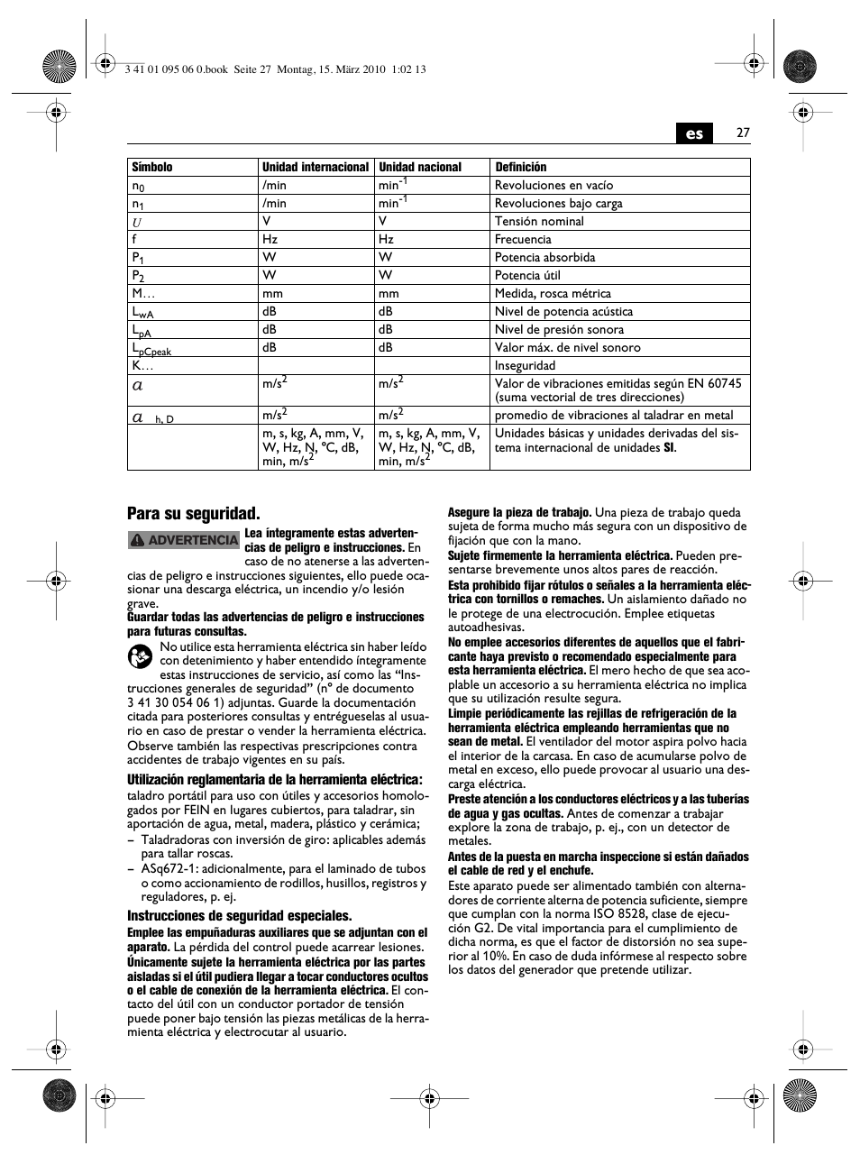 Es para su seguridad | Fein ASq 672-1 User Manual | Page 27 / 64