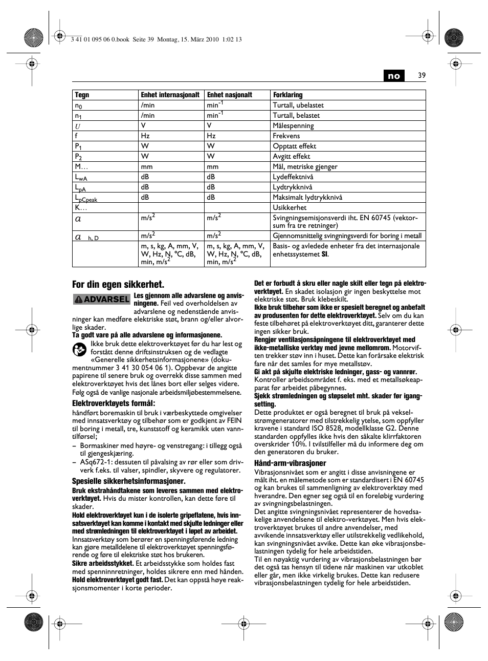 No for din egen sikkerhet | Fein ASq 672-1 User Manual | Page 39 / 64