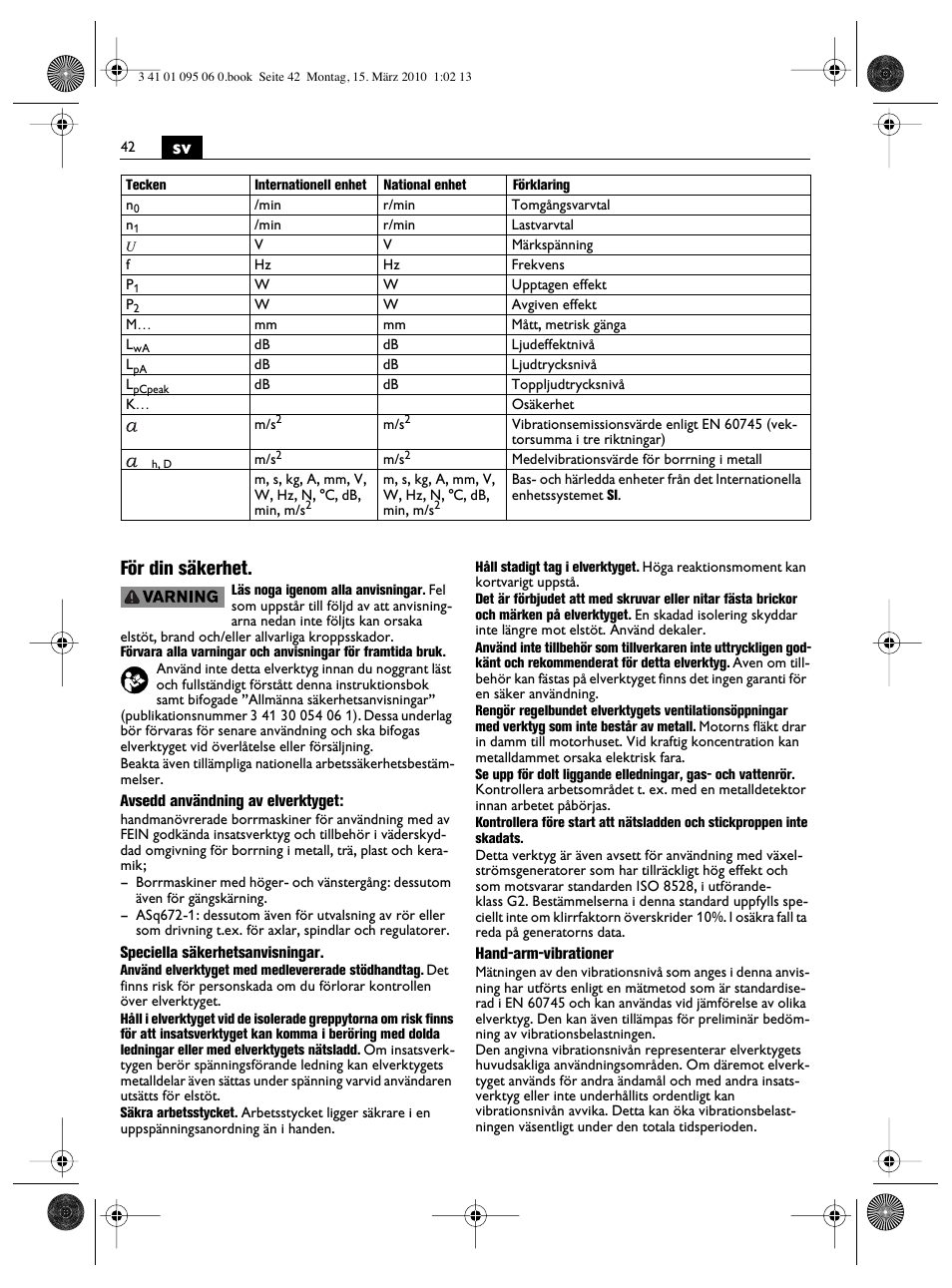 Sv för din säkerhet | Fein ASq 672-1 User Manual | Page 42 / 64