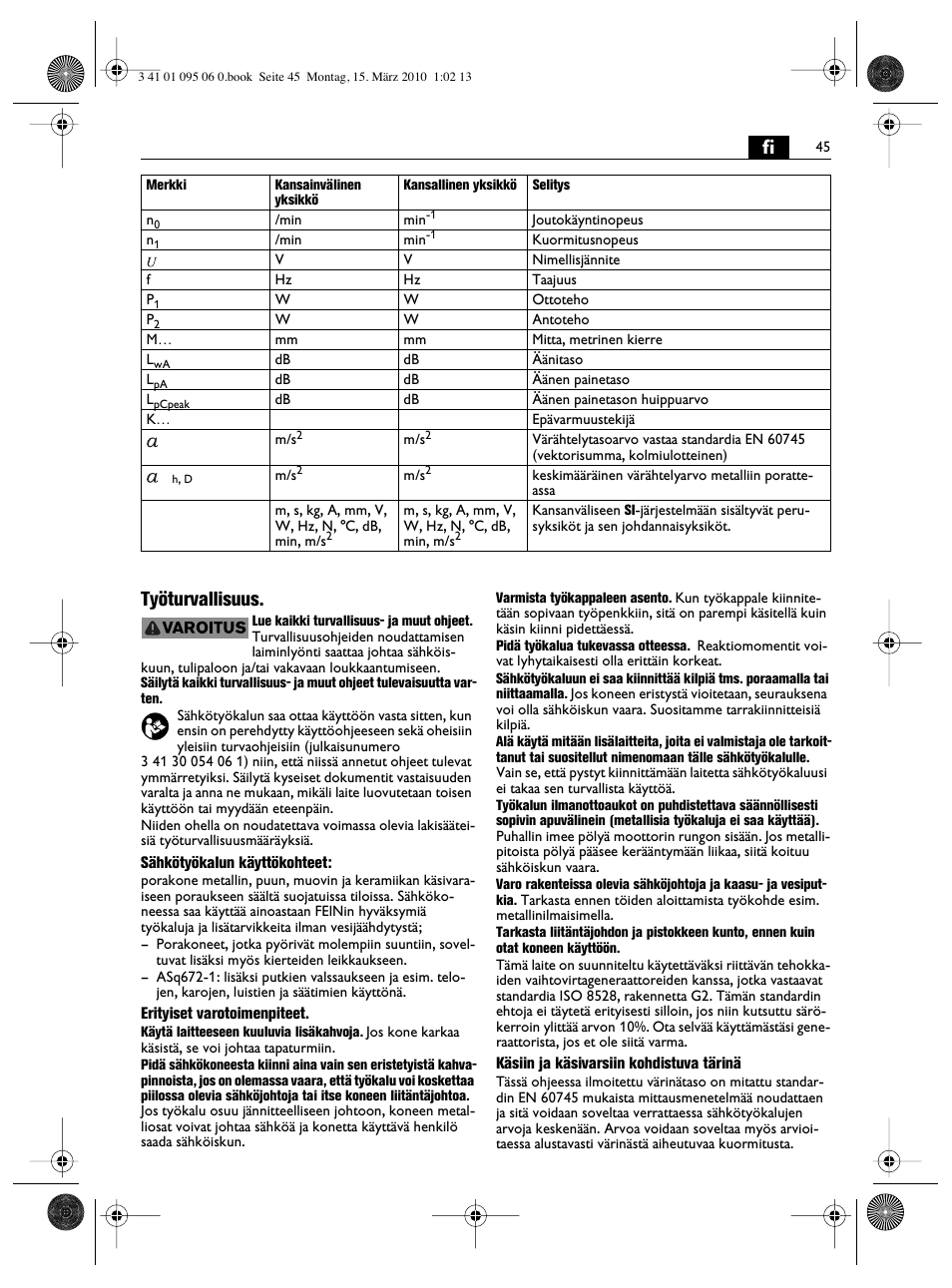 Fi työturvallisuus | Fein ASq 672-1 User Manual | Page 45 / 64