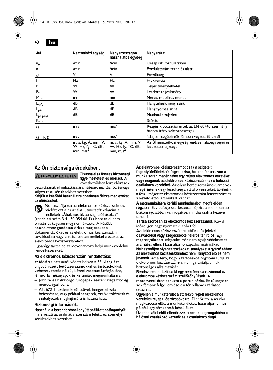 Hu az ön biztonsága érdekében | Fein ASq 672-1 User Manual | Page 48 / 64