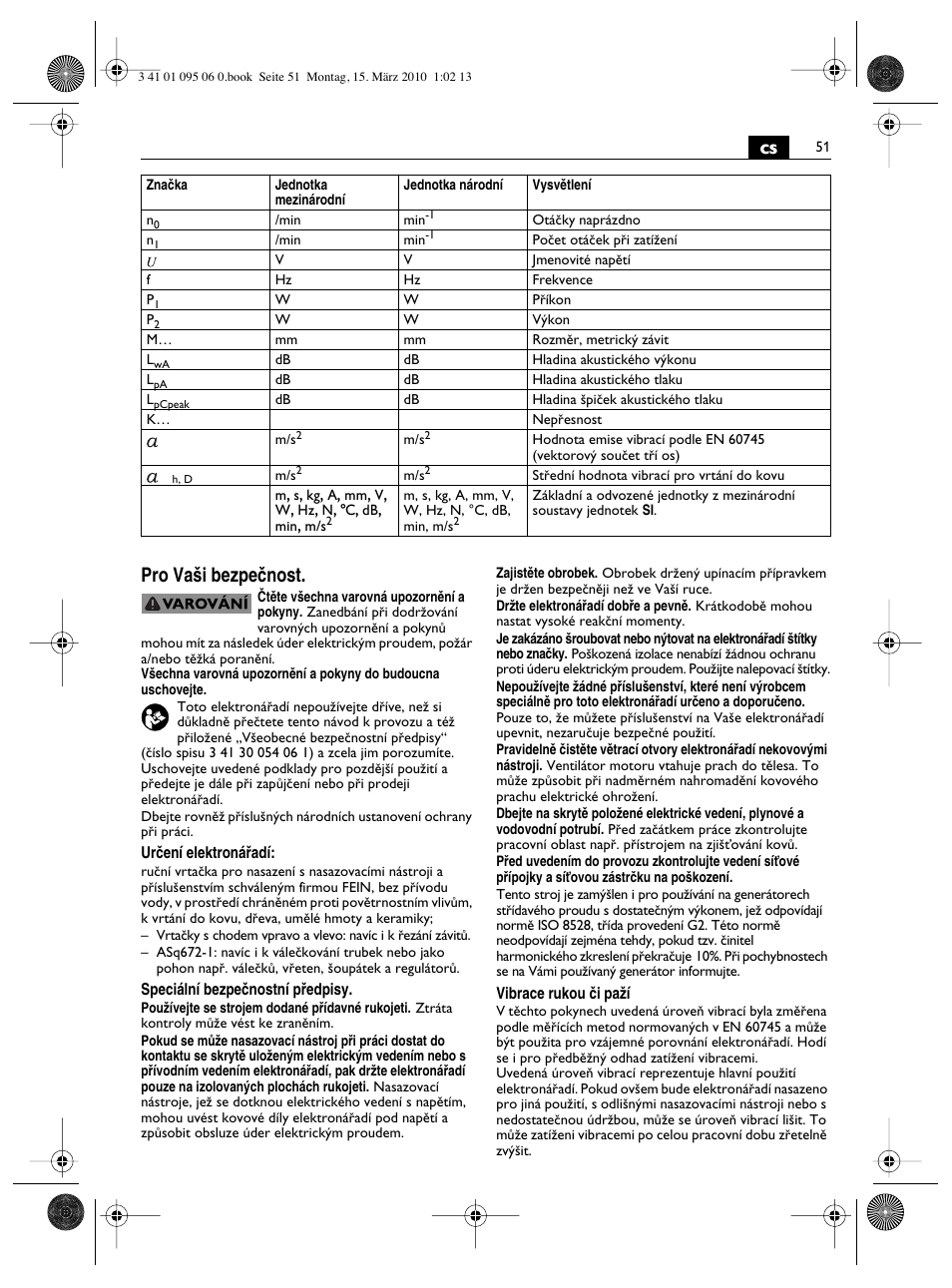 Cs pro va‰i bezpeãnost | Fein ASq 672-1 User Manual | Page 51 / 64