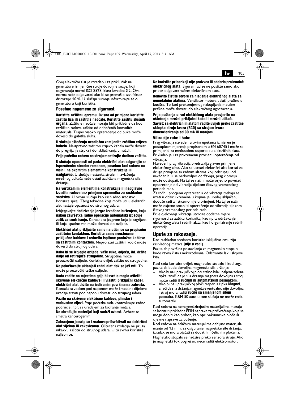 Upute za rukovanje | Fein KBM65U User Manual | Page 105 / 162