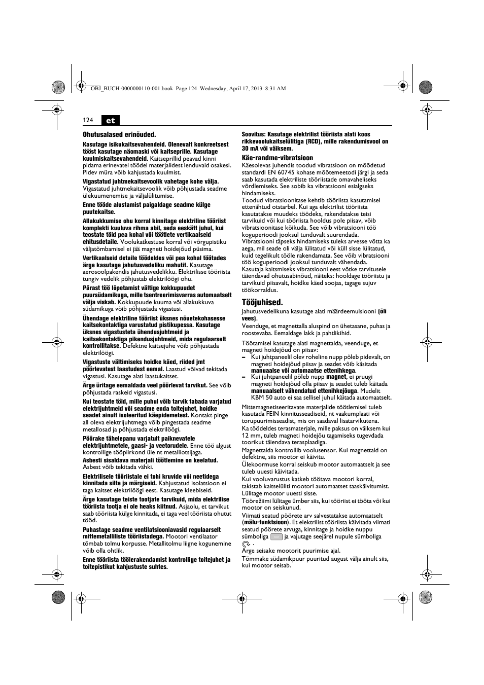 Tööjuhised | Fein KBM65U User Manual | Page 124 / 162