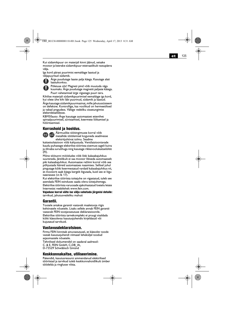 Fein KBM65U User Manual | Page 125 / 162