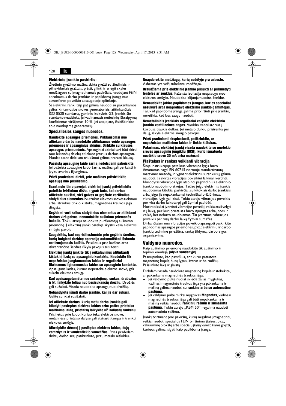 Valdymo nuorodos | Fein KBM65U User Manual | Page 128 / 162