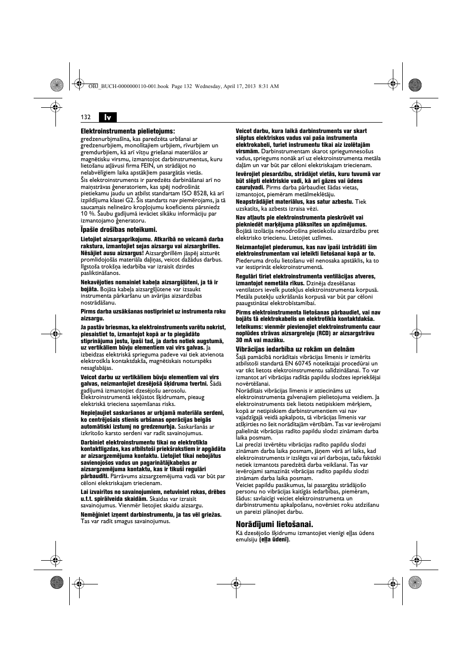 Norādījumi lietošanai | Fein KBM65U User Manual | Page 132 / 162
