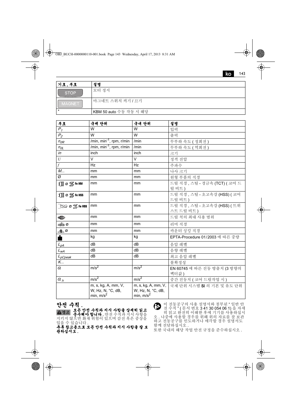Ko 안전 수칙 | Fein KBM65U User Manual | Page 143 / 162
