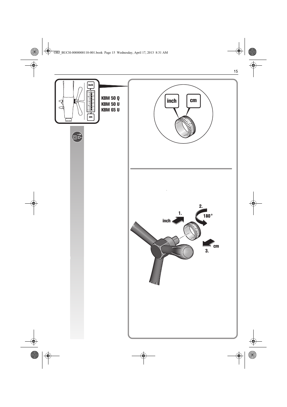 Cm inch | Fein KBM65U User Manual | Page 15 / 162