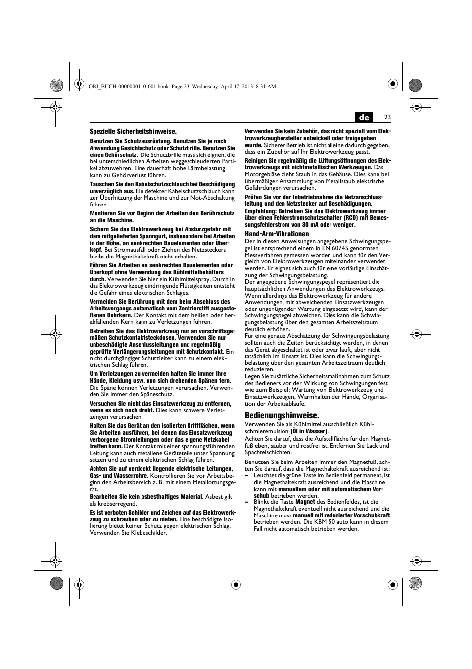 Bedienungshinweise | Fein KBM65U User Manual | Page 23 / 162
