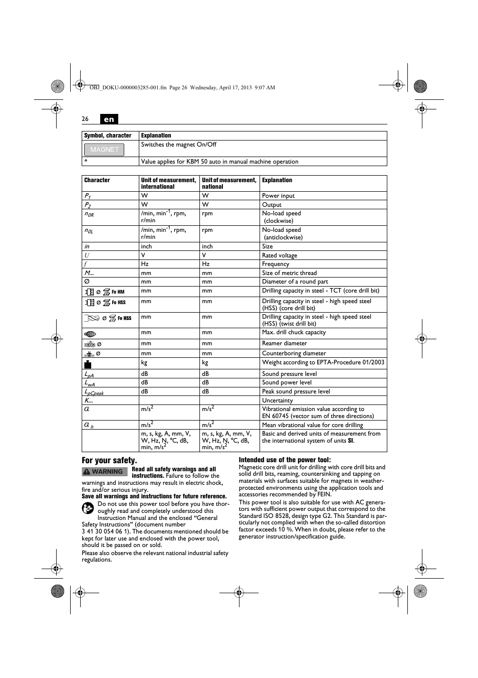 En for your safety | Fein KBM65U User Manual | Page 26 / 162