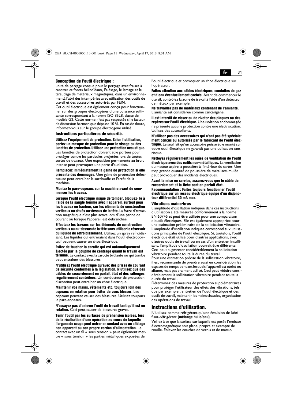 Instructions d’utilisation | Fein KBM65U User Manual | Page 31 / 162
