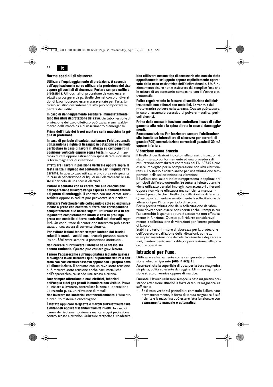 Istruzioni per l’uso | Fein KBM65U User Manual | Page 35 / 162