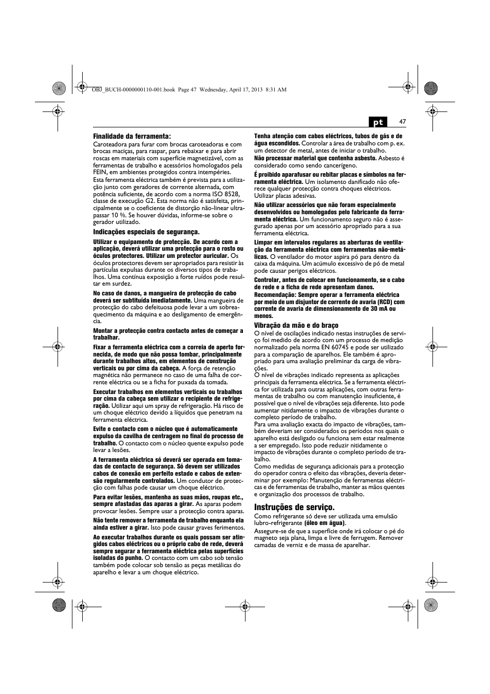 Instruções de serviço | Fein KBM65U User Manual | Page 47 / 162