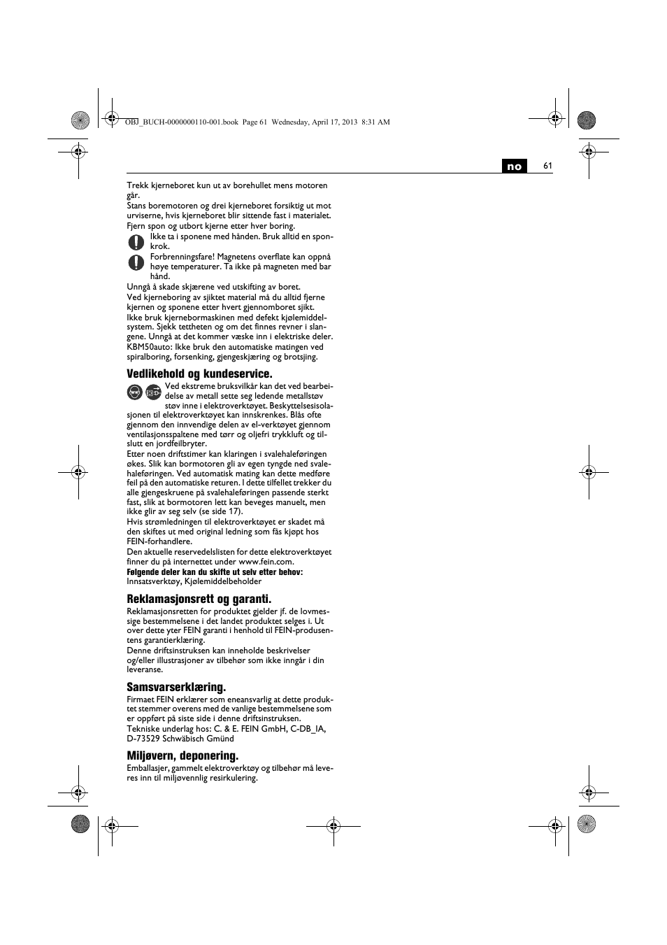 Fein KBM65U User Manual | Page 61 / 162