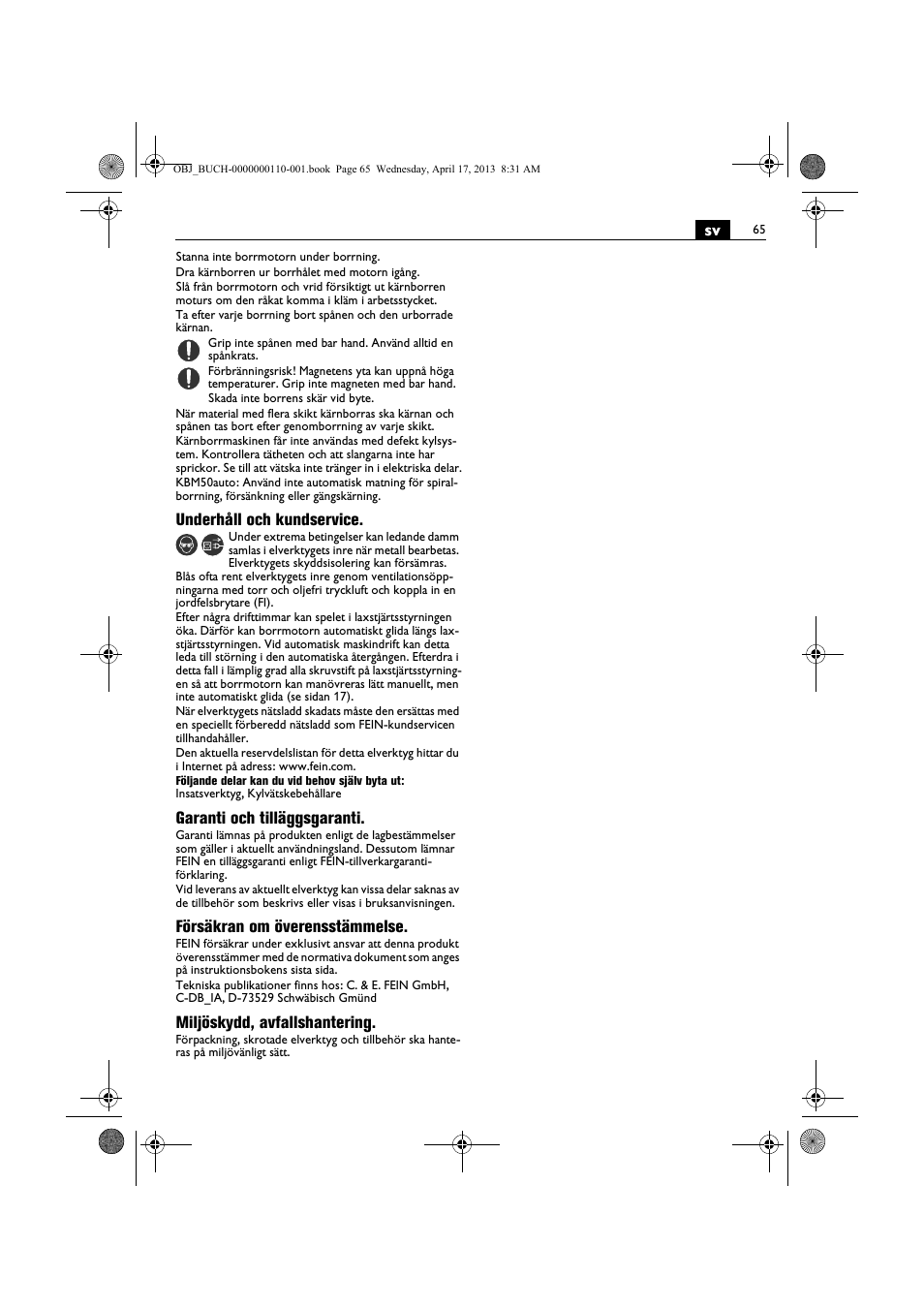 Fein KBM65U User Manual | Page 65 / 162