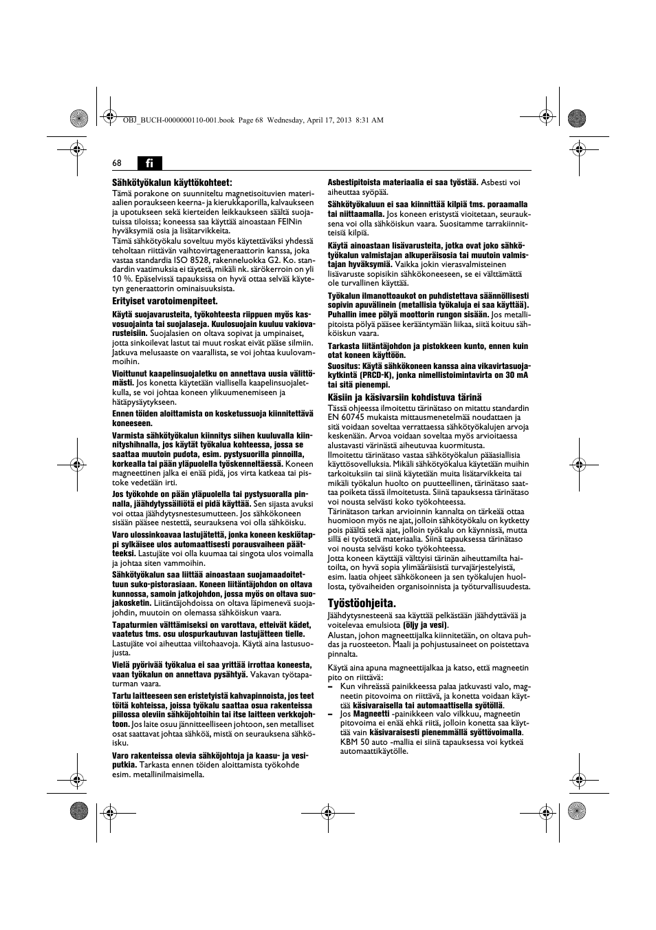 Työstöohjeita | Fein KBM65U User Manual | Page 68 / 162
