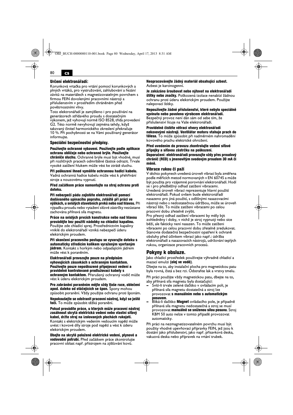 Pokyny k obsluze | Fein KBM65U User Manual | Page 80 / 162
